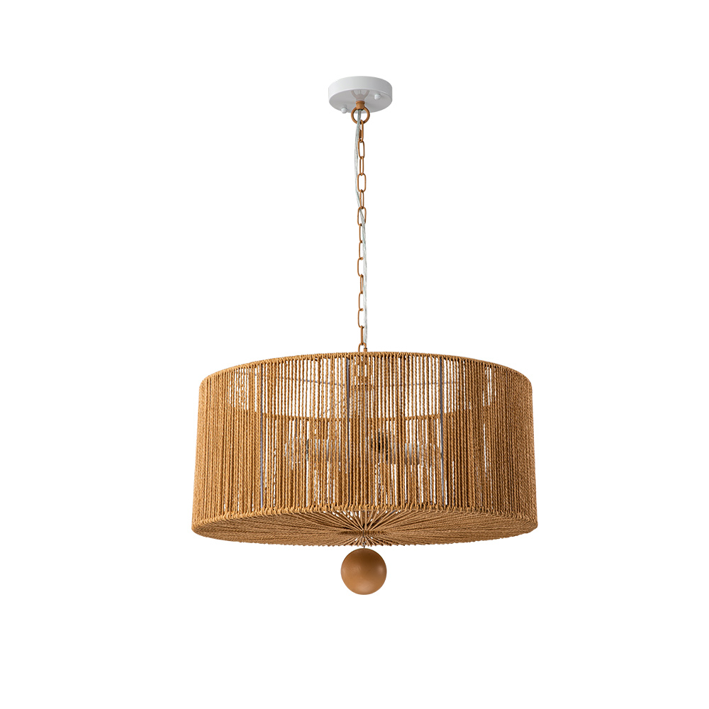 Boho Modern Handwoven Drum Chandelier with Natural Hemp Rope Design Island Chandelier for Bedroom/ Dining Table/ Breakfast Table