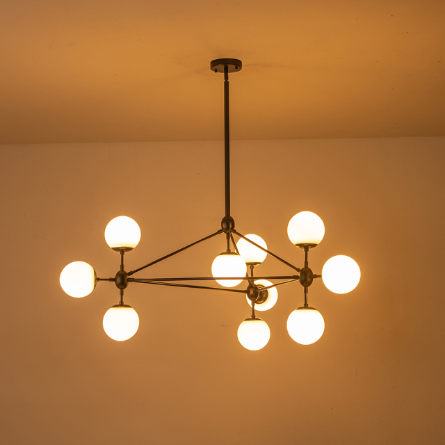 10-Light Contemporary Modern Sputnik Geometric Frosted Glass Globe Bubble Chandelier for Restaurant/ Living Room/ Bedroom/ Dining Table