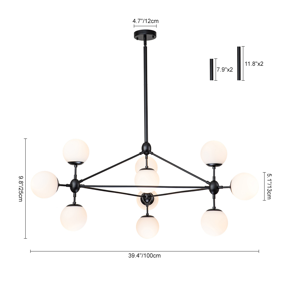 10-Light Contemporary Modern Sputnik Geometric Frosted Glass Globe Bubble Chandelier for Restaurant/ Living Room/ Bedroom/ Dining Table