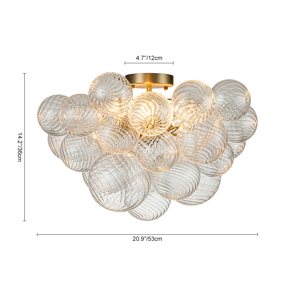 Glam Modern Cluster Glass Bubble Semi Flush Mount Sputnik Ceiling Chandelier for Bedroom Dining Room Living Room