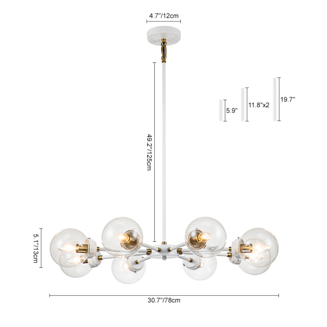 8-Light Glam Modern Sputnik Bubble Glass Chandelier in White Finish for Living Room/ Dining Room/ Kitchen