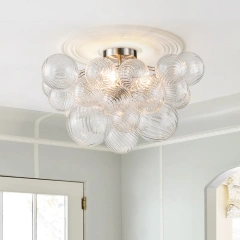Modern Glam Cluster Glass Bubble Semi-Flush Mount Sputnik Ceiling Chandelier for Bedroom Dining Room Living Room