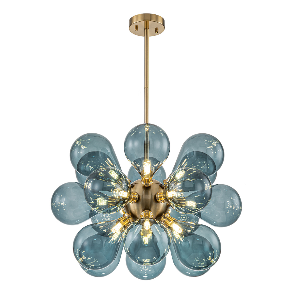 Modern Blue Glass Bubble Cluster Chandelier Decorative Hanging Sputnik Pendant Lights for Living Room/ Dining Room/ Bedroom