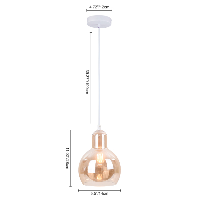 Modern Style 1 Light Ball Bulb Pendant Light with Mouth Blown Glass