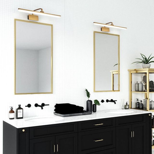Mid-Century Modern Style Armed LED Vanity Bathroom Light Bar Wall Sconce in Satin Gold
