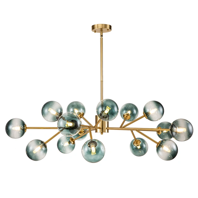 15-Light Glam Modern Branching Sputnik Blue Glass Globes Bubble Chandelier for Living Room/ Dining Room/ Kitchen