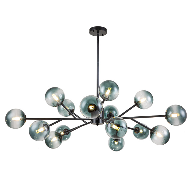 15-Light Glam Modern Branching Sputnik Blue Glass Globes Bubble Chandelier for Living Room/ Dining Room/ Kitchen