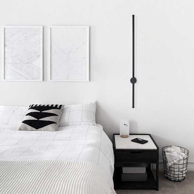 Modern Minimalist Long Strip LED Bedside Wall Sconce in Black 3000K LED Wall Lamp for Bedroom Living Room