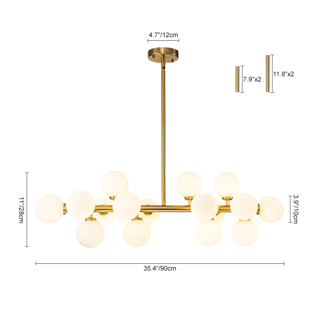 16-Light Modern Glam Linear Milky Glass Globes Bubble Chandelier for Living Room/ Dining Table/ Kitchen