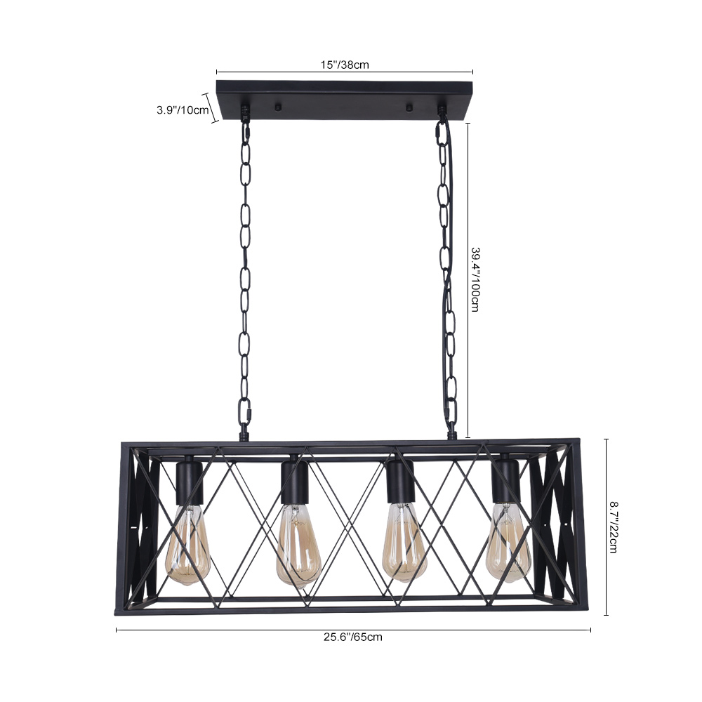 Modern 4-Lights Rectangular Farmhouse Chandelier For Kitchen Island/ Dining Room