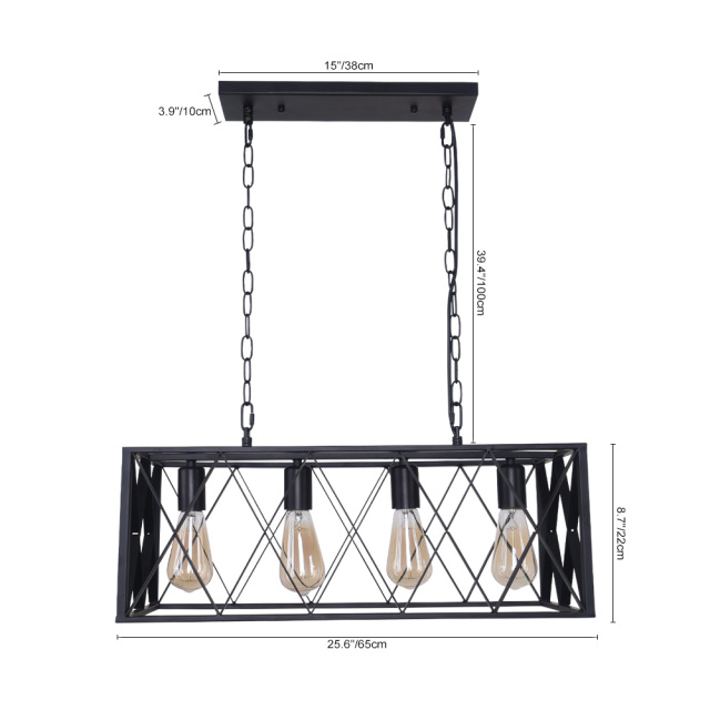 Modern 4-Lights Rectangular Farmhouse Chandelier For Kitchen Island/ Dining Room