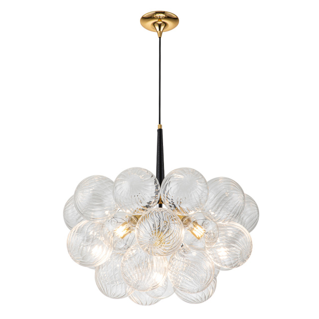 Glam Modern Cluster Ribbed Glass Bubble Chandelier Hanging Light Fixture for Dining Room Living Room Bedroom