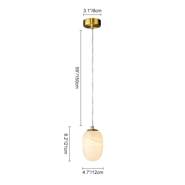 Modern Transmission Pendant Light in Gold Finish with Oval Globe Marble Stone Diffuser for Kitchen/Dining Room