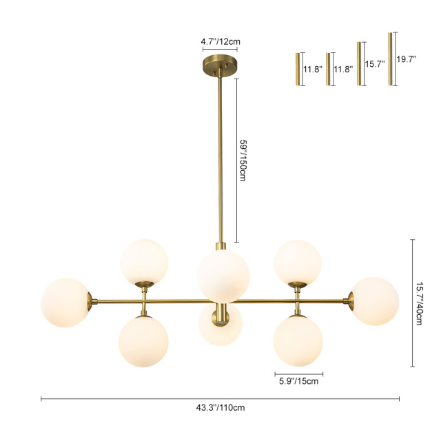 8-Light Glam Modern Sputnik Frosted Opal Globes Bubble Chandelier for Living Room/ Dining Room/ Kitchen Island