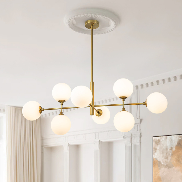 8-Light Glam Modern Sputnik Frosted Opal Globes Bubble Chandelier for Living Room/ Dining Room/ Kitchen Island