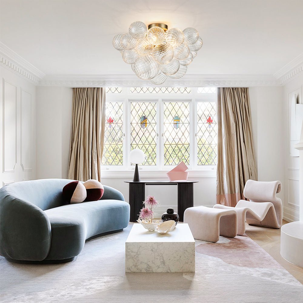Glam Modern Cluster Glass Bubble Semi Flush Mount Sputnik Ceiling Chandelier for Bedroom Dining Room Living Room