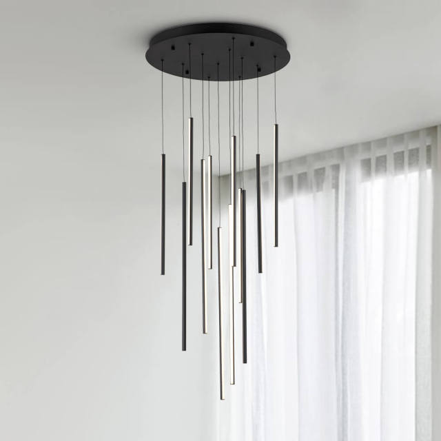 Modern Black LED Multi-Light Chandelier Cluster High Ceiling Pendant Light in Dimmable Warm White for Living Room Staircase Stairway
