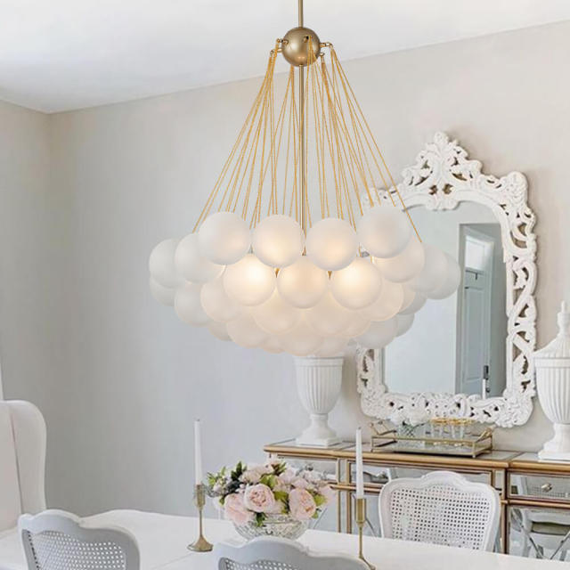 Modern Frosted Globe Bubble Large Chandelier Cluster Glass Ball Pendant Light for High Ceiling Dining Room/ Living Room
