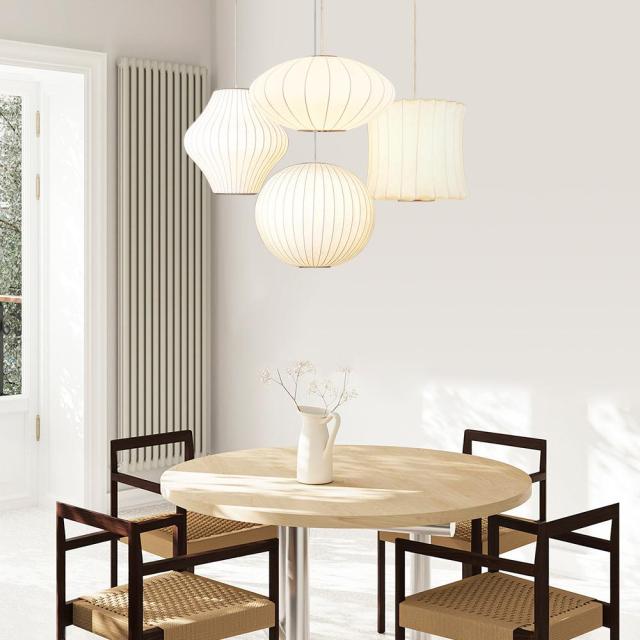 Modern Minimalist Natural Silk White Hanging Pendant Light for Dining / Living Room Bedroom