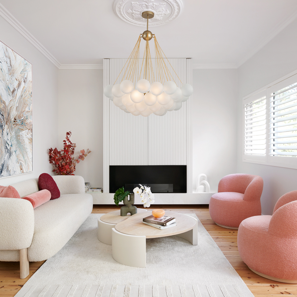 Modern Frosted Globe Bubble Chandelier Cluster Glass Ball Pendant Light Fixture for Dining Room/ Living Room