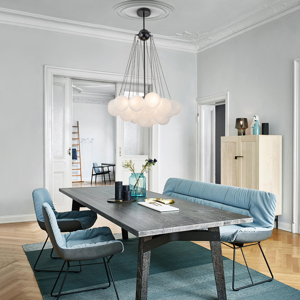 Modern Frosted Globe Bubble Chandelier Cluster Glass Ball Pendant Light Fixture for Dining Room/ Living Room