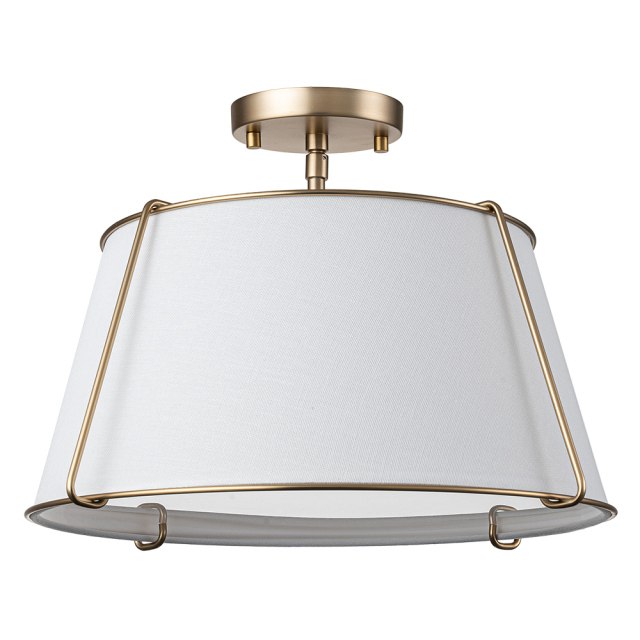 Modern Mid-Century 4-Light Brushed Brass Semi-Flush Mount Ceiling Light with Fabric Shade for Hallway Home Office Entryway