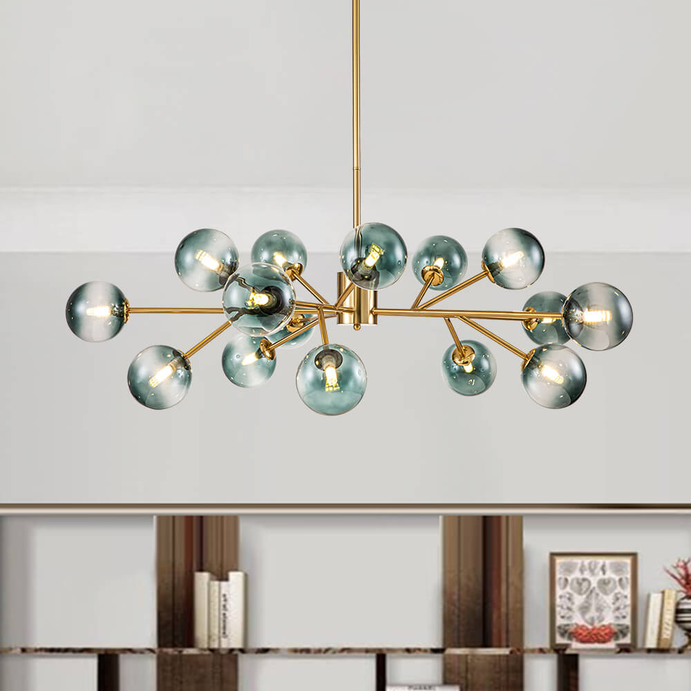 15-Light Glam Modern Mid-century Branching Sputnik Blue Glass Globes Chandelier for Living Room/ Dining Room/ Bedroom