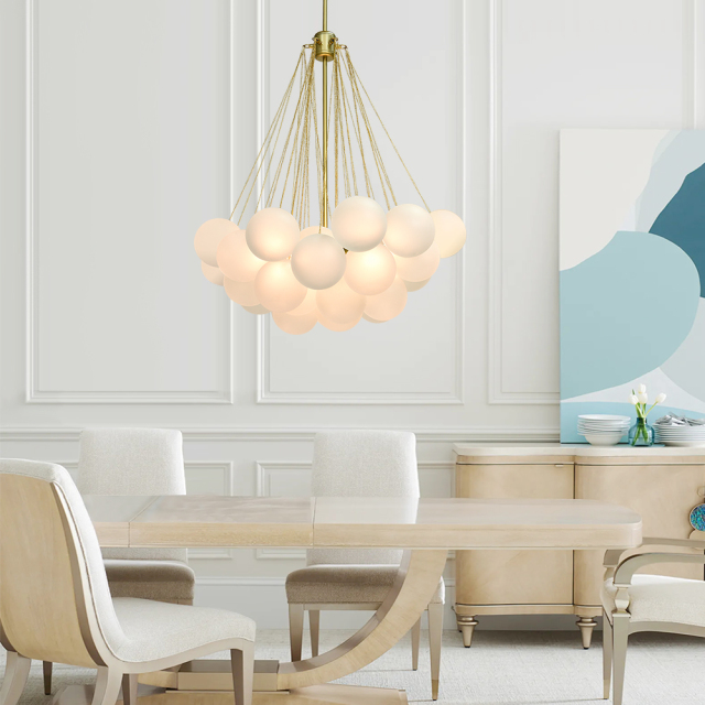 Modern Frosted Globe Bubble Chandelier Cluster Glass Ball Pendant Light Fixture for Dining Room/ Living Room