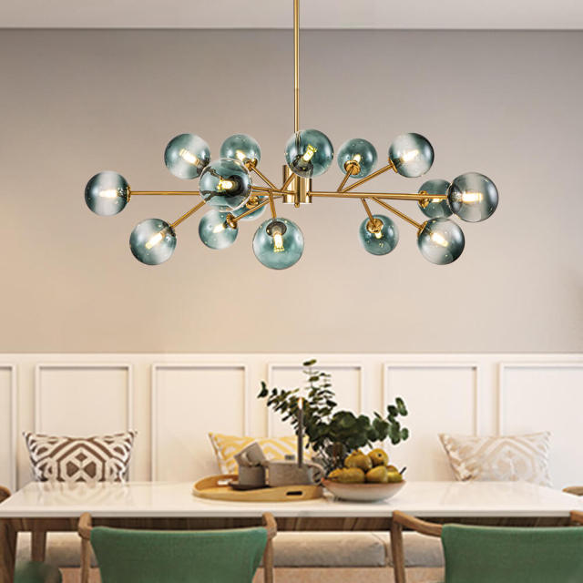 15-Light Glam Modern Mid-century Branching Sputnik Blue Glass Globes Chandelier for Living Room/ Dining Room/ Bedroom