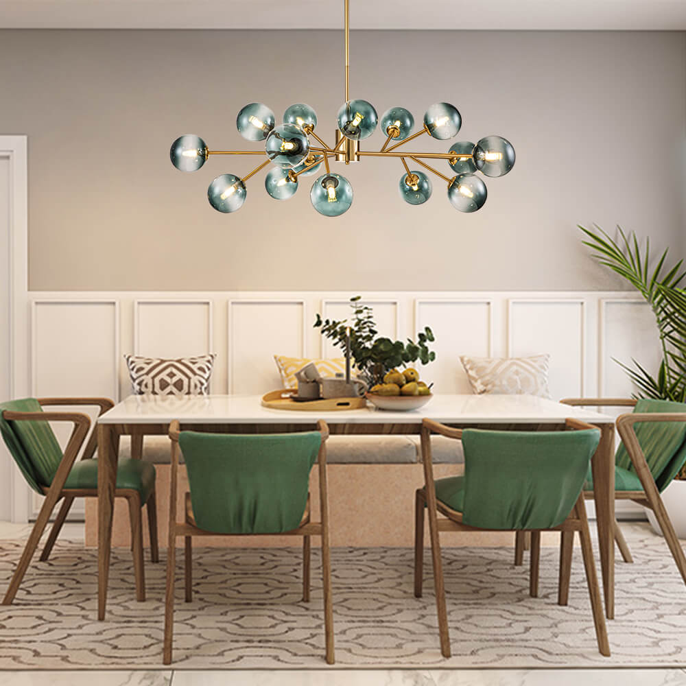 15-Light Glam Modern Mid-century Branching Sputnik Blue Glass Globes Chandelier for Living Room/ Dining Room/ Bedroom