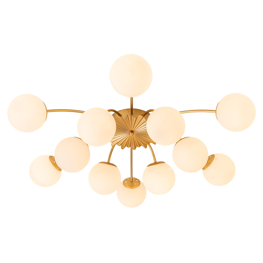 Modern Glam 12-Light Opal Glass Globe Semi-Flush Mount Ceiling Chandelier for Bedroom Dining Room Living Room