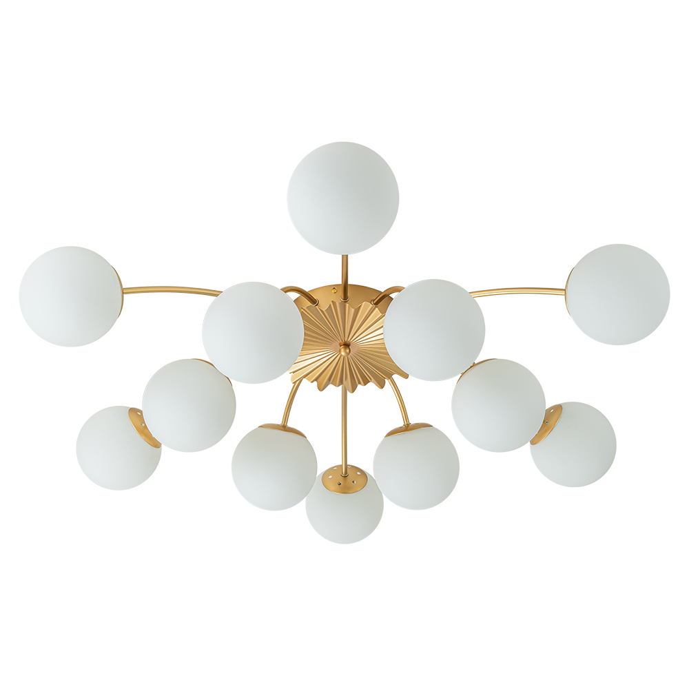 Modern Glam 12-Light Opal Glass Globe Semi-Flush Mount Ceiling Chandelier for Bedroom Dining Room Living Room