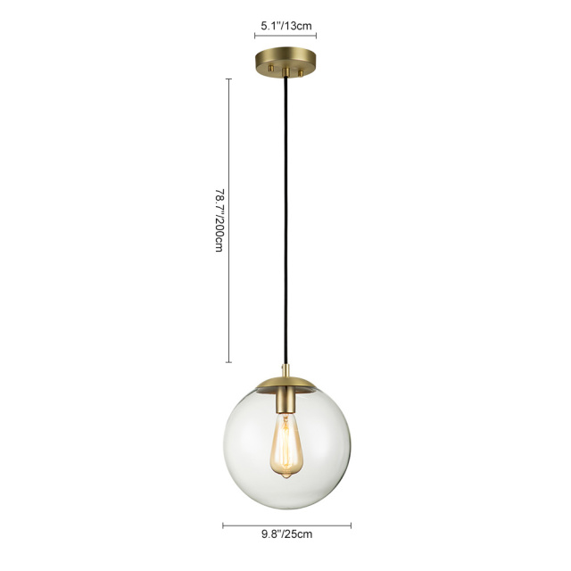 Mid-Century Modern 1-Light Clear/ Opal Glass Globe Bathroom Pendant Lighting Fixture Over Bathtub