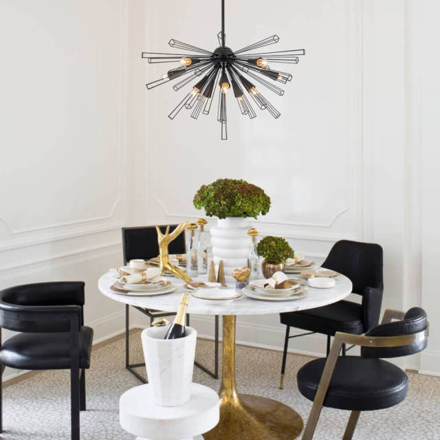 10-Light Modern Sputnik Sunburst Chandelier Hanging Lighting in Brass/ Black for Dining Room/ Kitchen/ Living Room