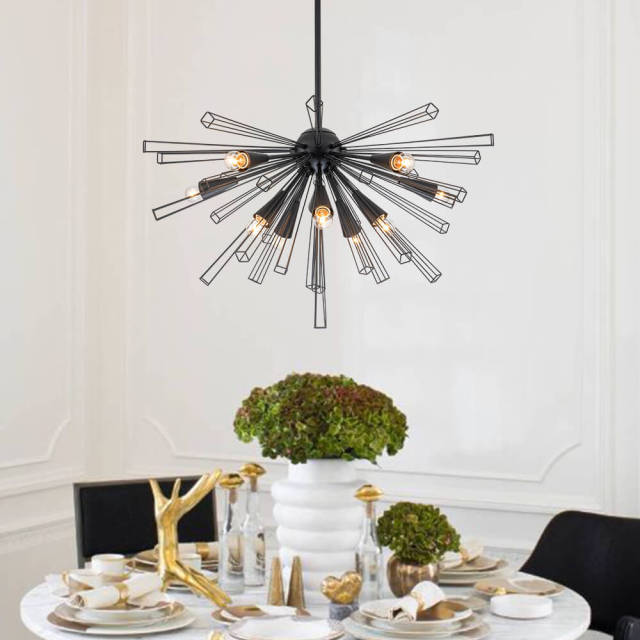 10-Light Modern Sputnik Sunburst Chandelier Hanging Lighting in Brass/ Black for Dining Room/ Kitchen/ Living Room