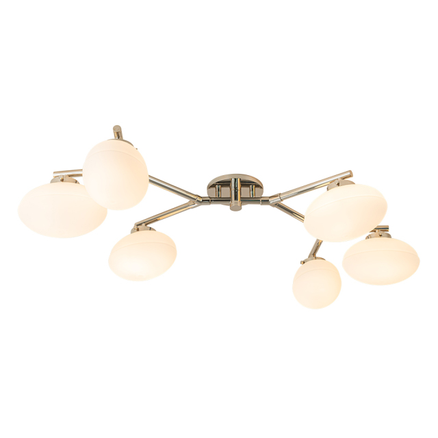 Modern Mid-Century 6-Light Opal Oval Glass Globe Semi-Flush Mount Branching Ceiling Light for Bedroom Dining Room Living Room