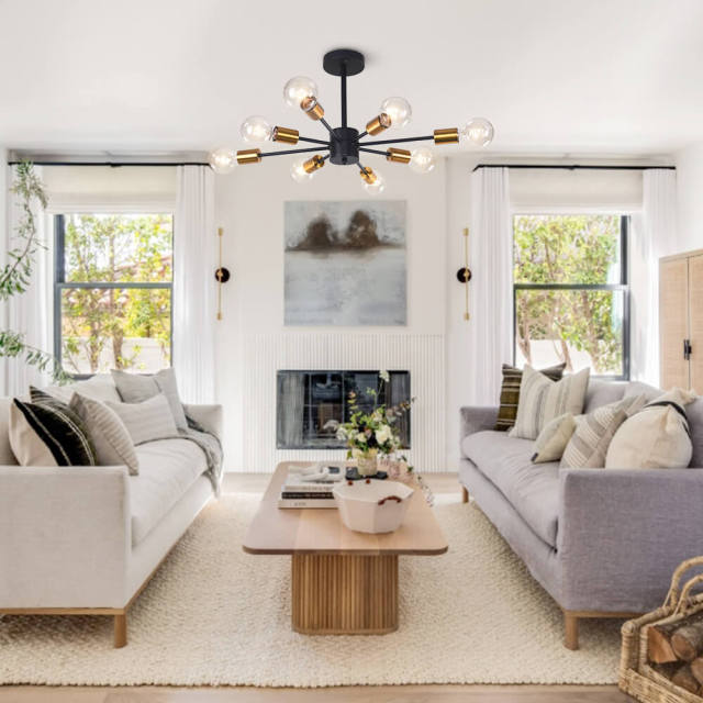 8-Light Modern Linear Semi Flush Mount Sputnik Light for Living Room Bedroom