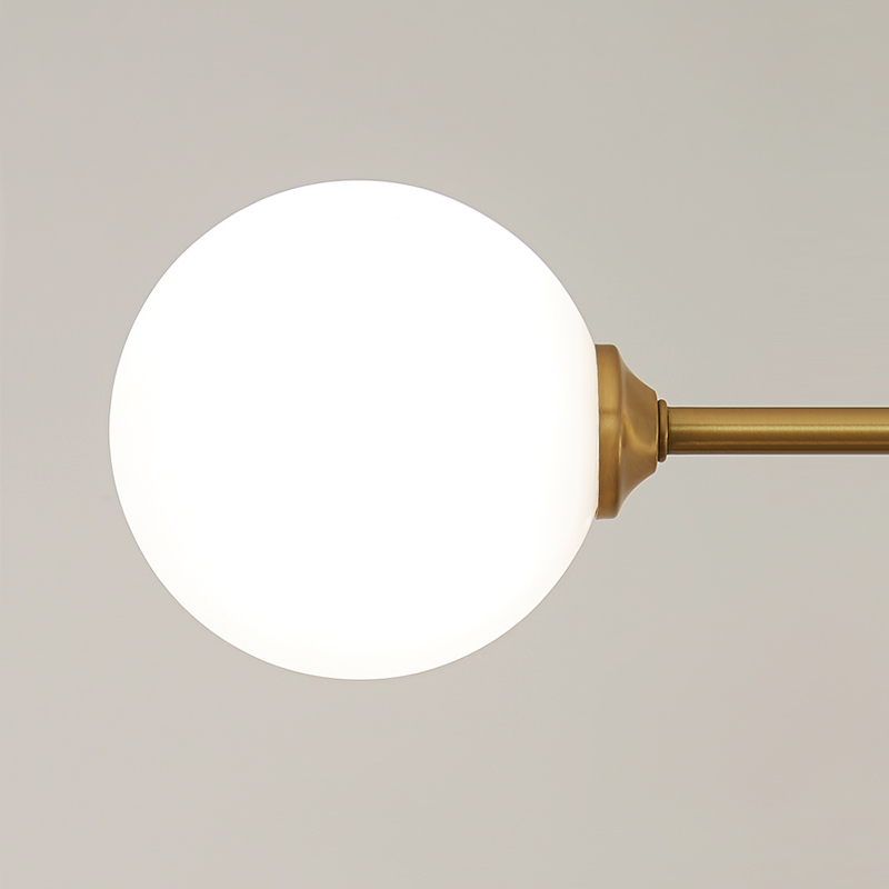 Mid-Century Modern 3 Light Linear Brass Ceiling Light with Round Glass Shade for Kitchen Island Dining Table