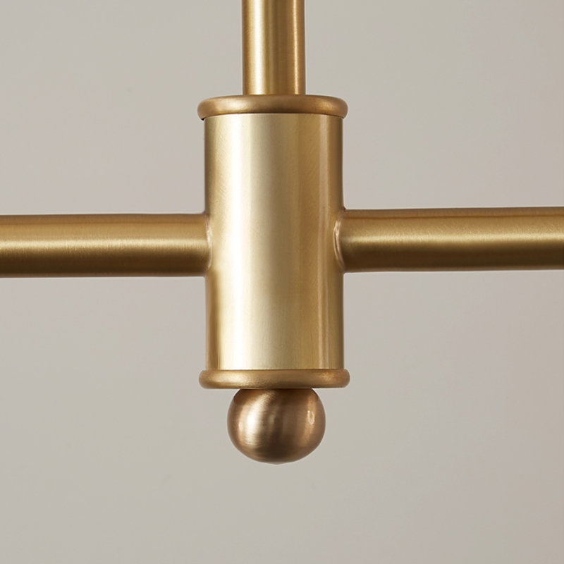 Mid-Century Modern 3 Light Linear Brass Ceiling Light with Round Glass Shade for Kitchen Island Dining Table