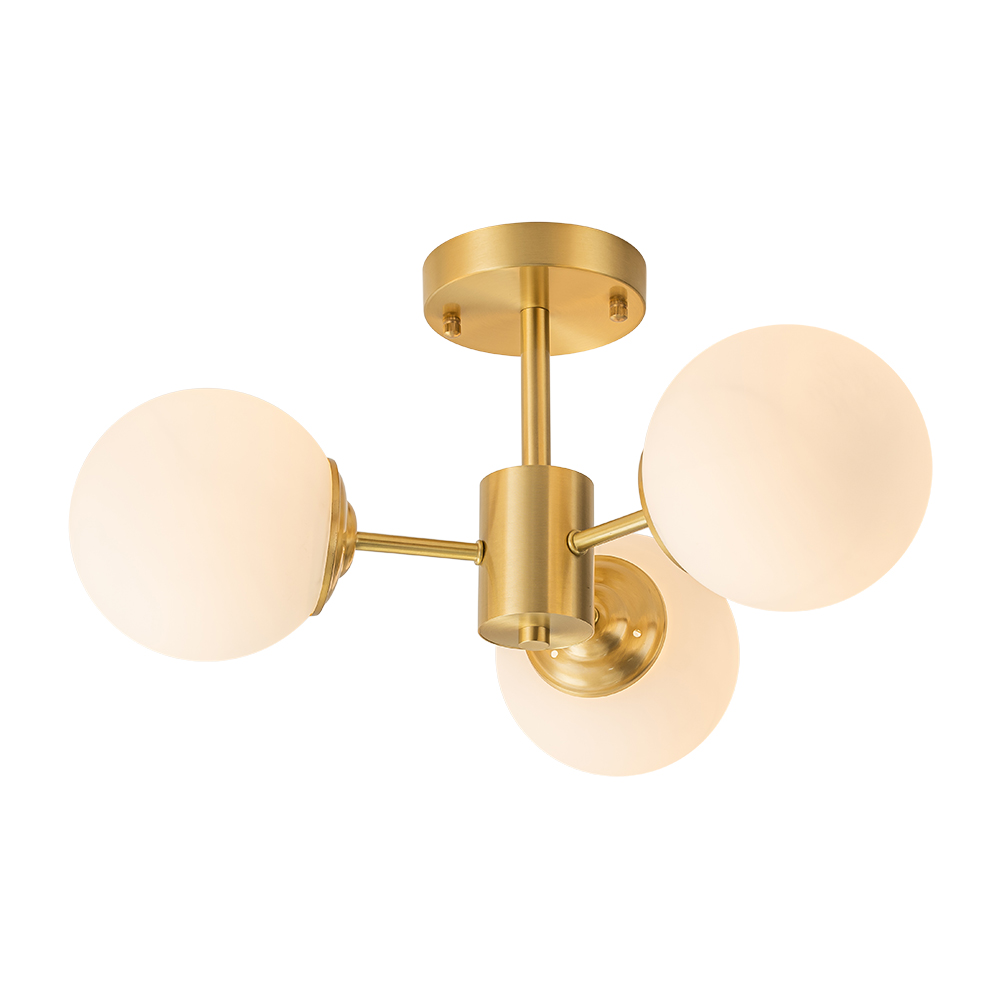 3-Light Mid-Century Modern Semi Flush Mount with Frosted Glass Globe for Dining Room/ Kitchen/ Living Room