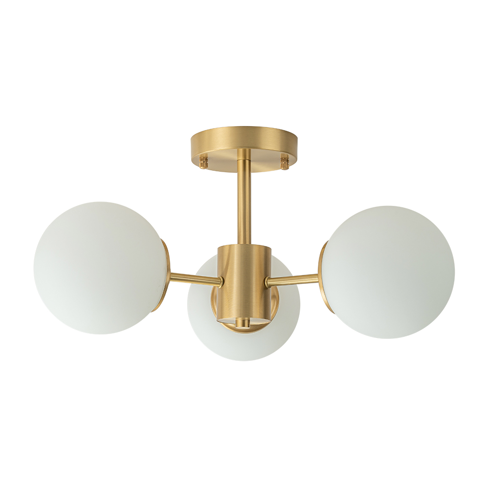 3-Light Mid-Century Modern Semi Flush Mount with Frosted Glass Globe for Dining Room/ Kitchen/ Living Room