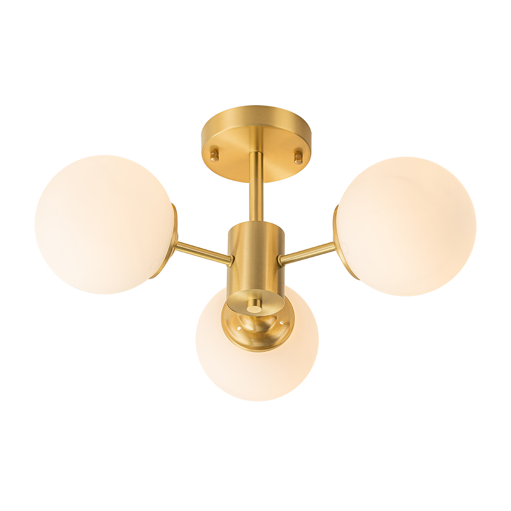 3-Light Mid-Century Modern Semi Flush Mount with Frosted Glass Globe for Dining Room/ Kitchen/ Living Room
