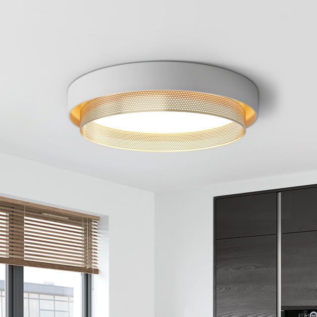 Minimalist Modern Circular Round Shape LED Hollow Flush Mount Grey Ceiling Light for Living Room Hallway Home Office