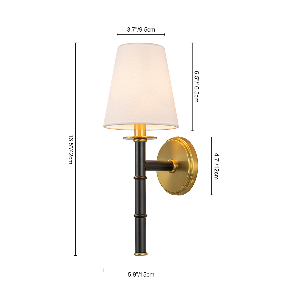 Mid-century Modern Cone Shade Wall Sconces Brushed Brass & Black Wall Light For Bedroom/ Bathroom/ Hallway