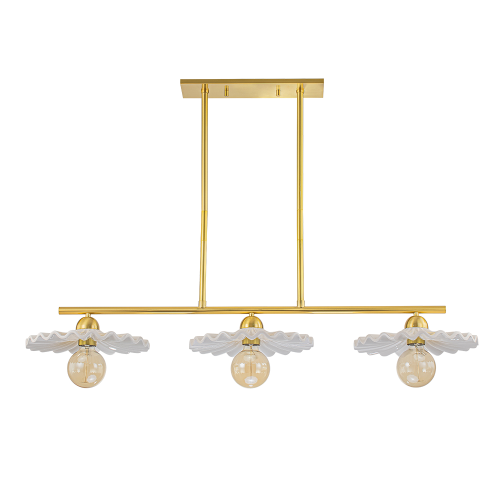 3-Light Glam Modern Linear Design Island Chandelier in Aged Brass Ceramic Gloss Hanging Light for Dining Room Home Office