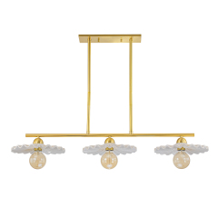 3-Light Glam Modern Linear Design Island Chandelier in Aged Brass Ceramic Gloss Hanging Light for Dining Room Home Office