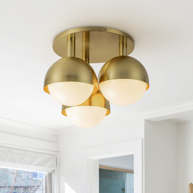 3-Light Modern Mid-Century Semi Flush Mount with Opal Glass Globe for Dining Room/ Kitchen/ Living Room