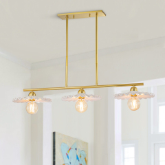 3-Light Glam Modern Linear Design Island Chandelier in Aged Brass Ceramic Gloss Hanging Light for Dining Room Home Office