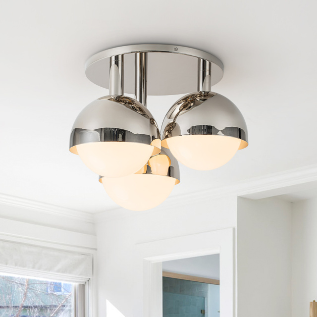 3-Light Modern Mid-Century Semi Flush Mount with Opal Glass Globe for Dining Room/ Kitchen/ Living Room