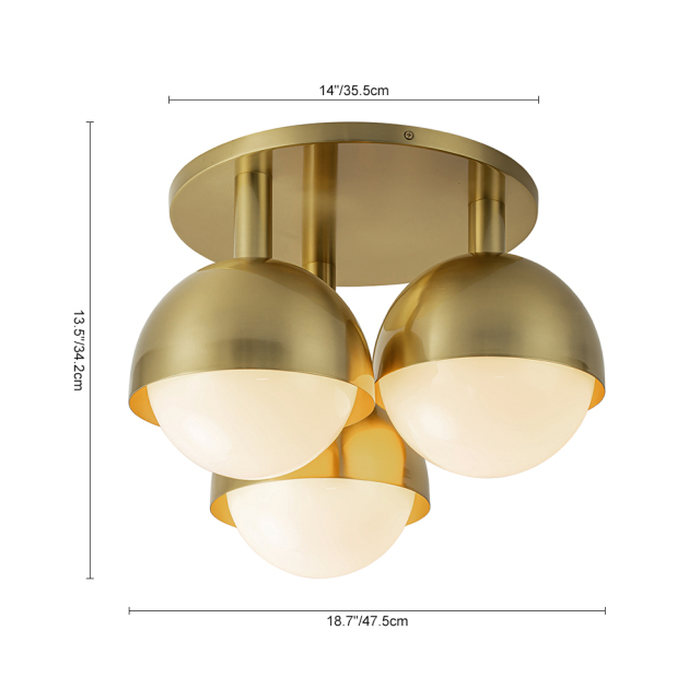 3-Light Modern Mid-Century Semi Flush Mount with Opal Glass Globe for Dining Room/ Kitchen/ Living Room